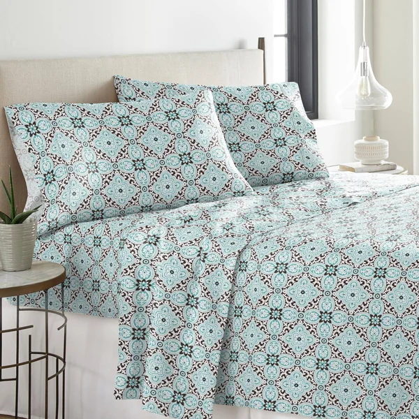 Pointehaven Solid or Print Cotton Heavyweight Flannel Bed Sheet Set (Blue Plaid - Plaid/Striped - 4 Piece - Queen)