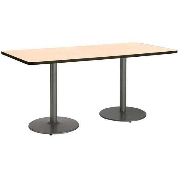 KFI 36x22 x 72x22 Pedestal Table - Natural Top - Round Silver Base