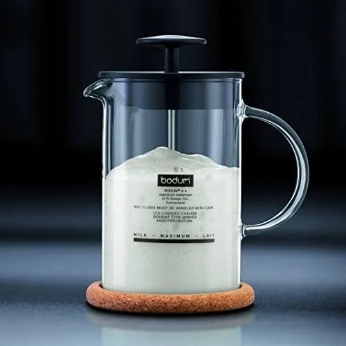 Bodum Latteo Glass Milk Frother with Handle and Black Lid 8 Ounce