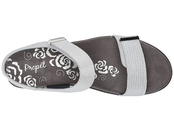Propet Winslet Wedge Sandal, Women's, Off White/Silver Metallic, Size 9, Sandals, Ankle Strap, Wedge