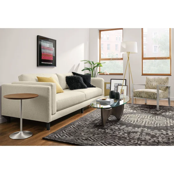 Room & Board - Modern Aria 27 Diameter 22H Round End Table, Walnut Top w/ Stainless Steel Frame Base