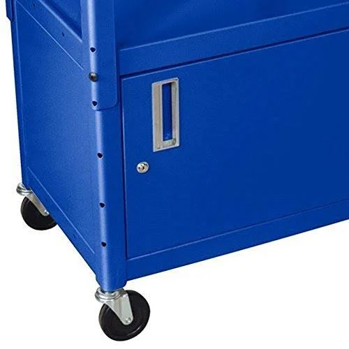 Luxor Steel Adjustable Height A/V Cart with Cabinet and Pullout Keyboard Tray - Blue
