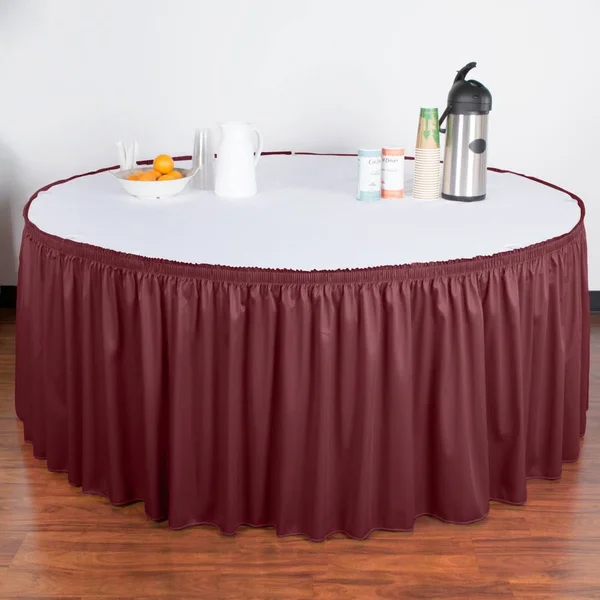 Snap Drape 5412GC29S3-046 Wyndham 21& 6x22 x 29x22 Burgundy Shirred Pleat Table Skirt with Velcro Clips