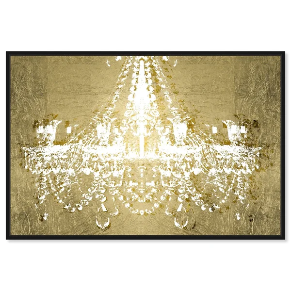Oliver Gal Fashion and Glam Wall Art Framed Canvas Prints 'Dramatic Entrance Gold' Chandeliers - Gold, White - 45 x 30 - Black