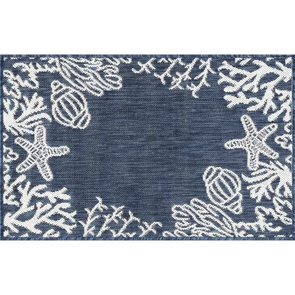Alise Rugs Exo Novelty Coastal Indoor/Outdoor Area Rug - 5&3&& x 7&3&& - Navy