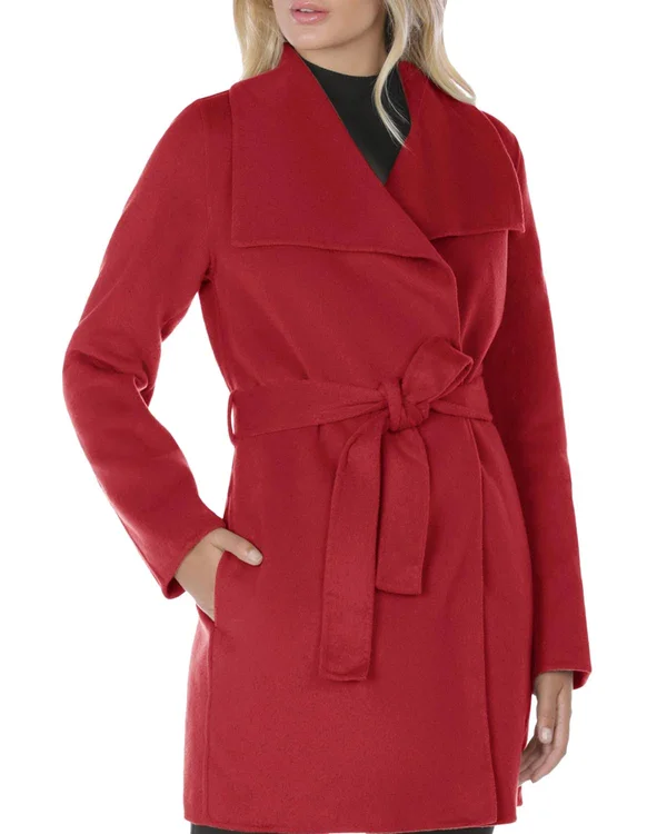 Tahari Women's Double Face Wool Wrap Coat - Deep Red - M