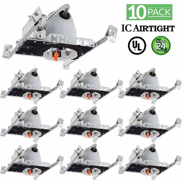 Sunco Lighting 10 Pack 4x22 New Construction LED Can Air Tight IC Housing Recessed
