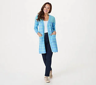 Isaac Mizrahi Live! Choice of StripeCardigan - Size 5X, Skyline Blue