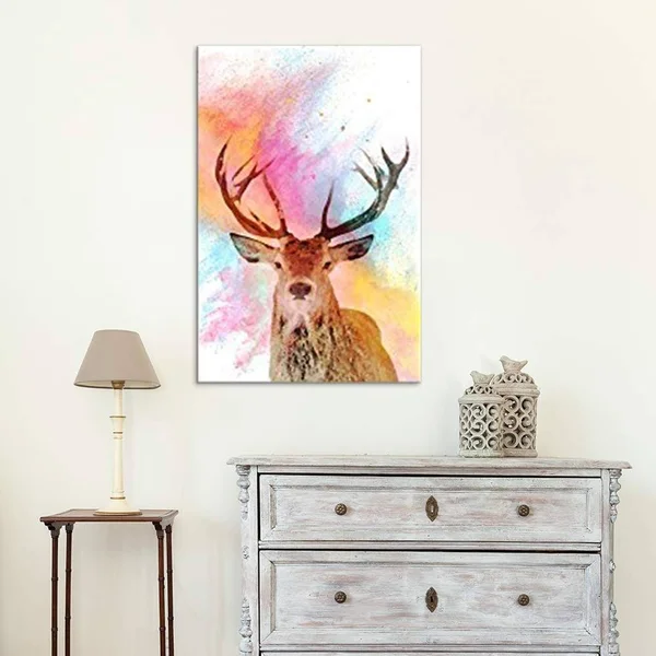 Wall26 Animal Theme Canvas Wall Art - A Deer on Watercolor Style Background - Giclee Print Gallery Wrap, Modern Home Decor Stre