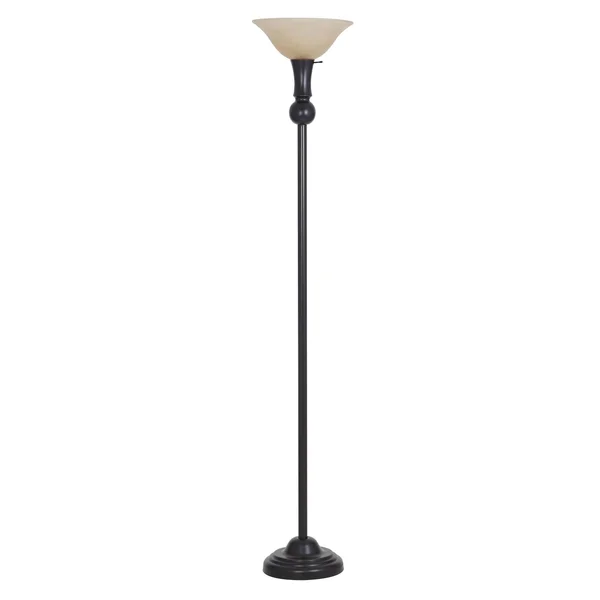 72x22 3-Way Metal Uplight Floor Lamp with Frosted Amber Glass Shade Black - Cresswell Lighting