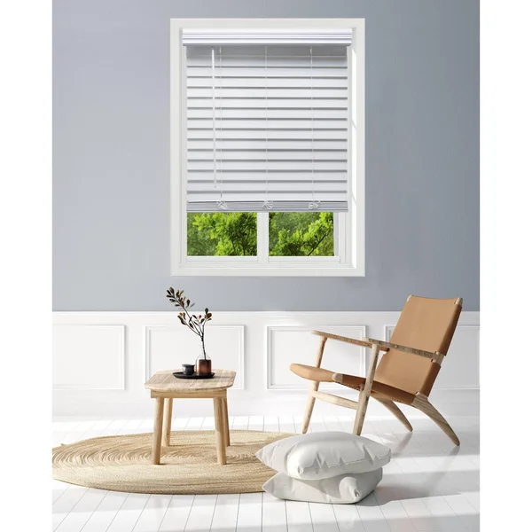 Linen Avenue Custom Cordless Faux Wood Blind White - 56 W x 60 H Flush Inside Mount