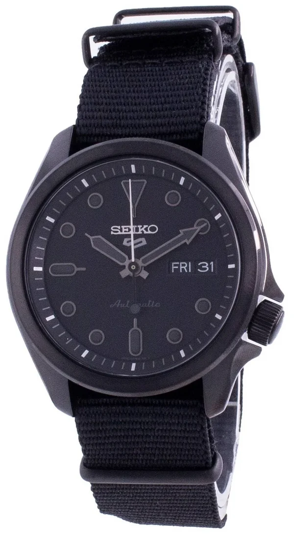 Seiko 5 Sports Black Dial Black Nylon Strap Men’s Watch SRPE69K1