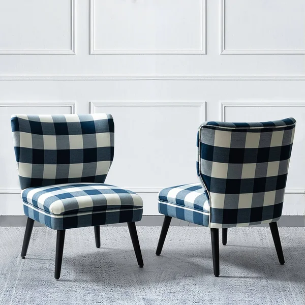 Cande Buffalo Plaid Side Chair with Black Base - Set of 2 - Indigo