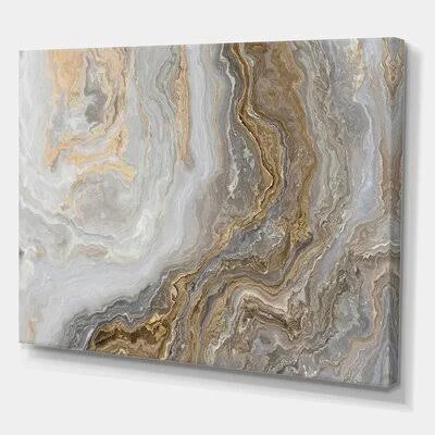 White Marble with Curley Gray and Gold Veins - Wrapped Canvas Painting Print Gold Flamingo Size: 36x22 H x 46x22 W x 1.5x22 D - F