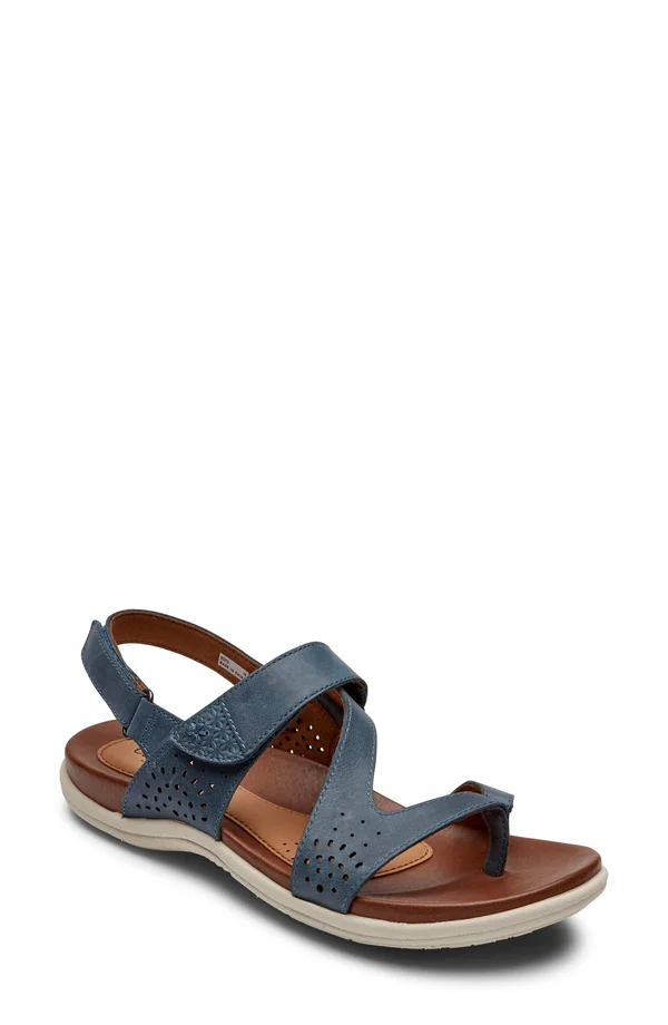 Cobb Hill Women's Rubey Thong Sling Sandal Blue Leather 7