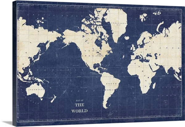 Blueprint World Map, Canvas Wall Art, 30x20, Great Big Canvas