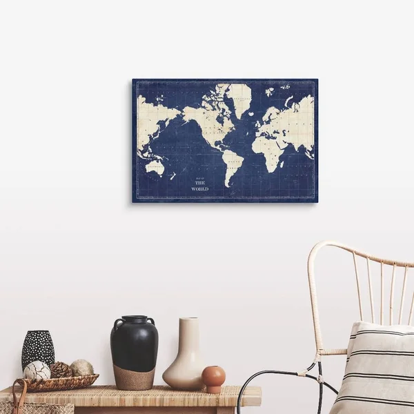 Blueprint World Map, Canvas Wall Art, 30x20, Great Big Canvas