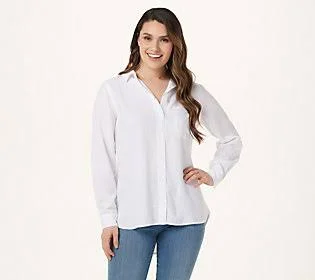 Side Stitch Regular Tencera Button Front Tunic w/ Shirt Tail, Size Small, White