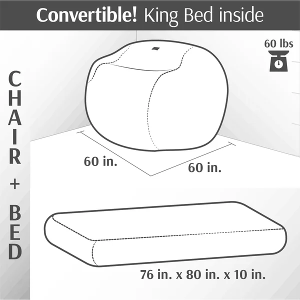 Cordaroy&s Convertible Bean Bag Chair & King Bed in Black Faux Leather