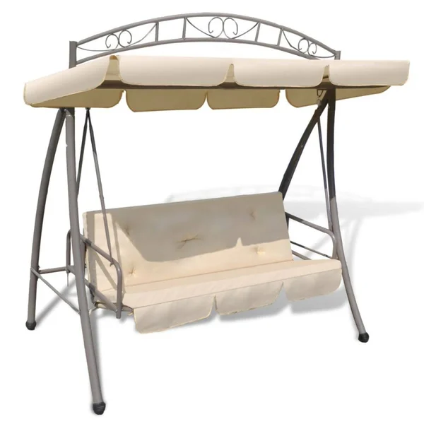 vidaXL Outdoor Convertible Swing Bench with Canopy Sand White 43241