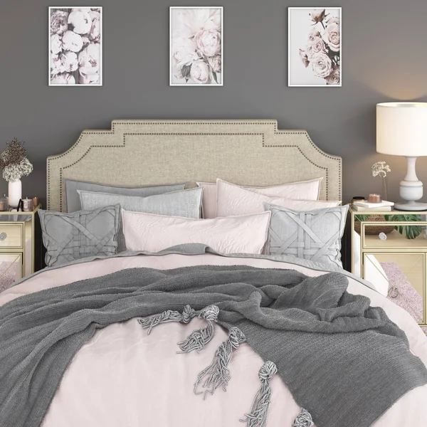 Nailhead MARQUEE Upholstered Headboard in Linen - King