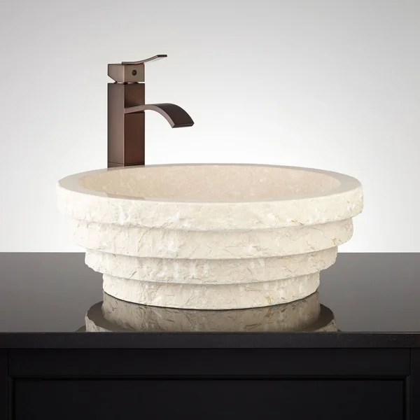 Tiered Cream Egyptian Marble Vessel Sink - Signature Hardware 334830
