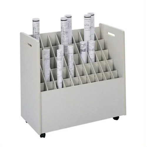 Pemberly Row 50 Compartment Mobile Wood Roll Files Storage in Putty