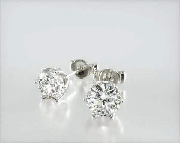 Platinum Pair of Scallop Basket Diamond Stud Earrings (MOUNTING)