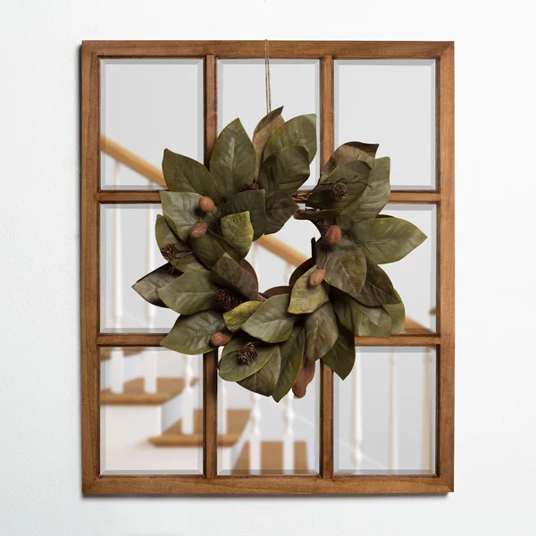 Kate and Laurel Hogan 9 Windowpane Wood Wall Mirror (26X32 - Brown)