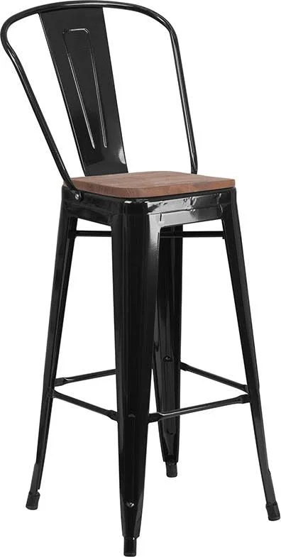Flash Furniture 30x22 High Metal Barstool with Back and Wood SEAT, Mint Green