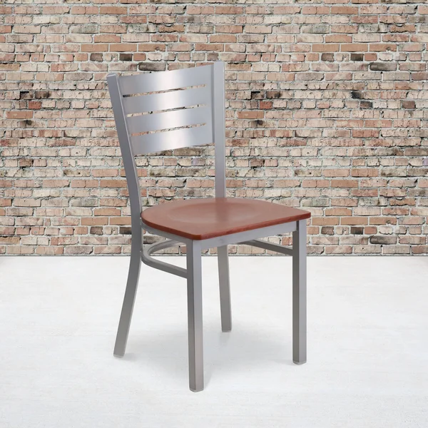 Flash Furniture Hercules Series Slat Back Metal Restaurant Chair, Cherry/Silver