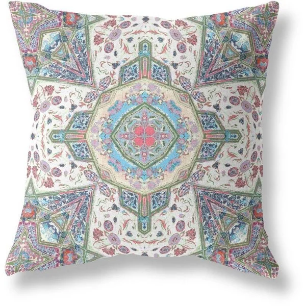 Amrita Sen Designs Buddha Flower Ceremony Suede Zippered Pillow W Insert Green Cream Pink 16x22