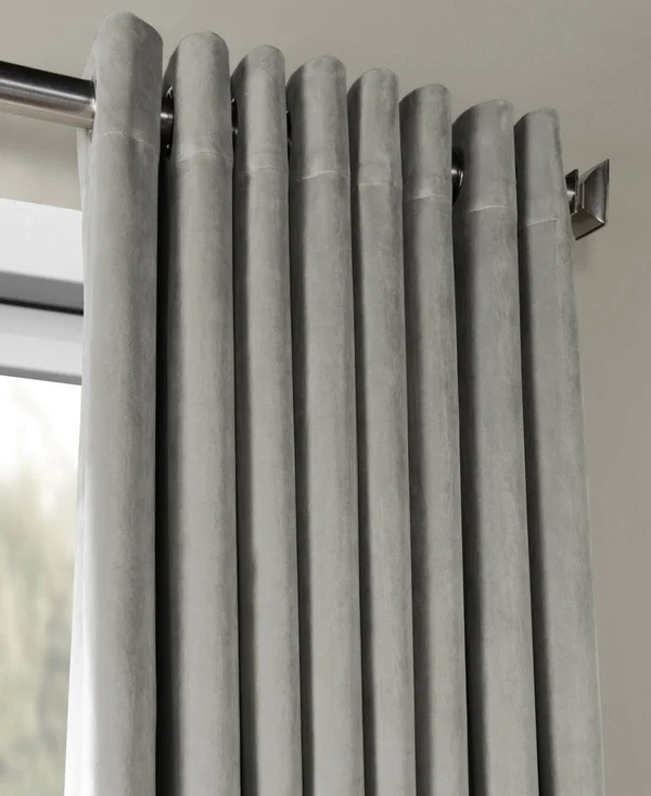 Exclusive Fabrics Signature Velvet Extra Wide Grommet Blackout Curtain - 100 x 120 - Silver Grey