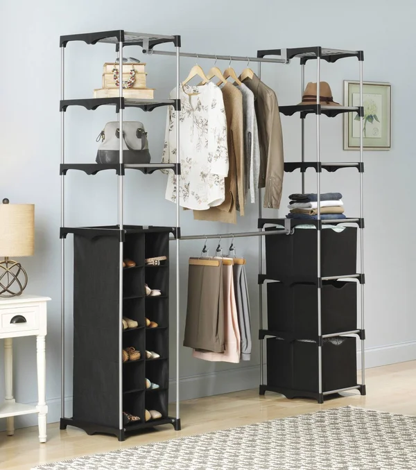 Whitmor Deluxe Double Rod Organize - Silver/Black, 19.50in x 52.75in x 34.50in