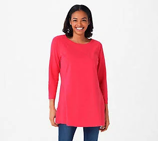 Belle by Kim Gravel TripleLuxe Pima Boat Neck3/4 Sleeve Top - Size XX-Small, Lipstick Pink
