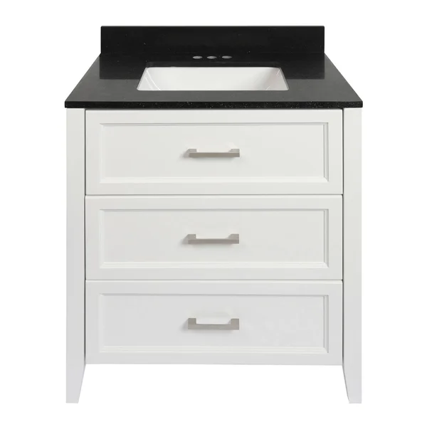 Capri Bath Vanity with Cultured Marble or Quartz Stone Top (Color: White - Vanity Top: Quartz Galaxy Black, Size: 31x22)