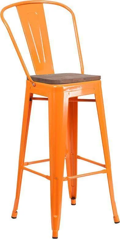 Flash Furniture 30x22 High Metal Barstool with Back and Wood SEAT, Mint Green