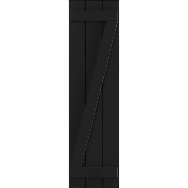 Ekena Millwork TFP102BBF16X030BL 16 1/8x22W x 30x22H True Fit PVC Three Board Joined Board-n-Batten Shutters w/Z-Bar, Black (Per