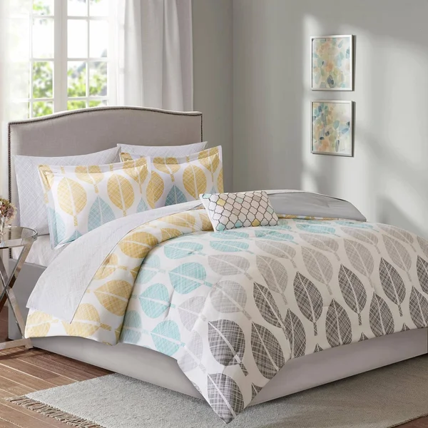 Madison Park Central Park Complete Comforter Set Yellow/Aqua King, 12 x 18 inches