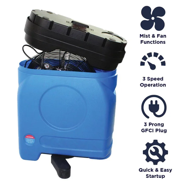 Cool Draft CDMP1420 32 inch Wide 1000 CFM 20 Gallon Misting Fan - Blue