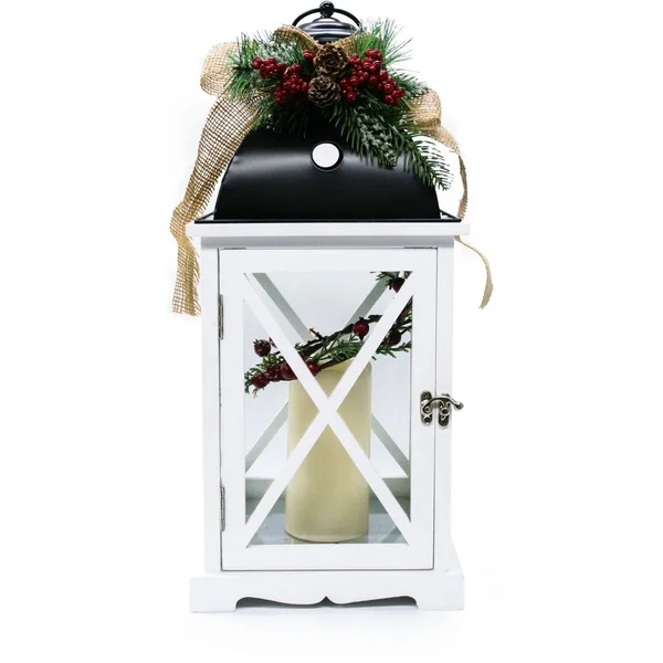 Fraser Hill Farm Tartan Christmas 5-Piece Decorating Kit: Frosted Wreath, Lightly Frosted Tree, Pre-Lit Lantern, Sleigh, and Gif