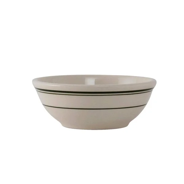 Green Bay 13 oz Nappie Wide Rim in Eggshell American White with Green Bands - Case of 36