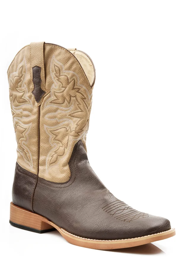 Roper Square Toe Faux Leather Western Boots - Mens - Brown