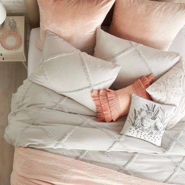 Peri Home Chenille Lattice Duvet Cover White King