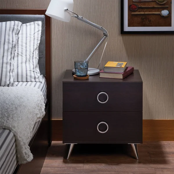 Benzara Rectangular Wood & Metal Nightstand - Brown & Chrome