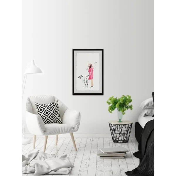 Marmont Hill 30 in. H x 20 in. W Dog Walking by Framed Printed Wall Art, Multi-Colored