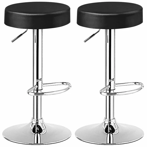 Adjustable Swivel Set of 2 Round Bar Stool Pub Chair-Black