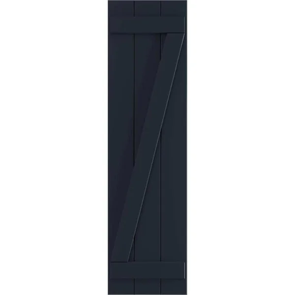Ekena Millwork 16-1/8x22 x 67x22 True Fit PVC Three Board Joined Board and Batten Shutters w/Z-Bar, Starless Night Blue (Per Pai