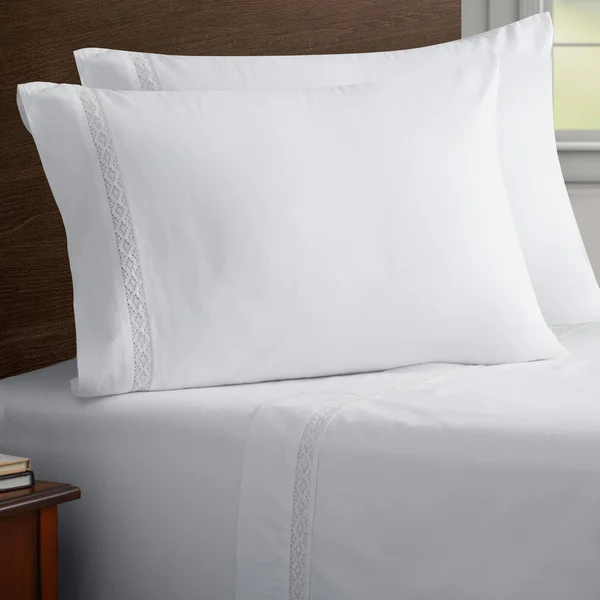 Soft Wash Vintage Crochet Lace Sheet Set, King - Grey/Blue