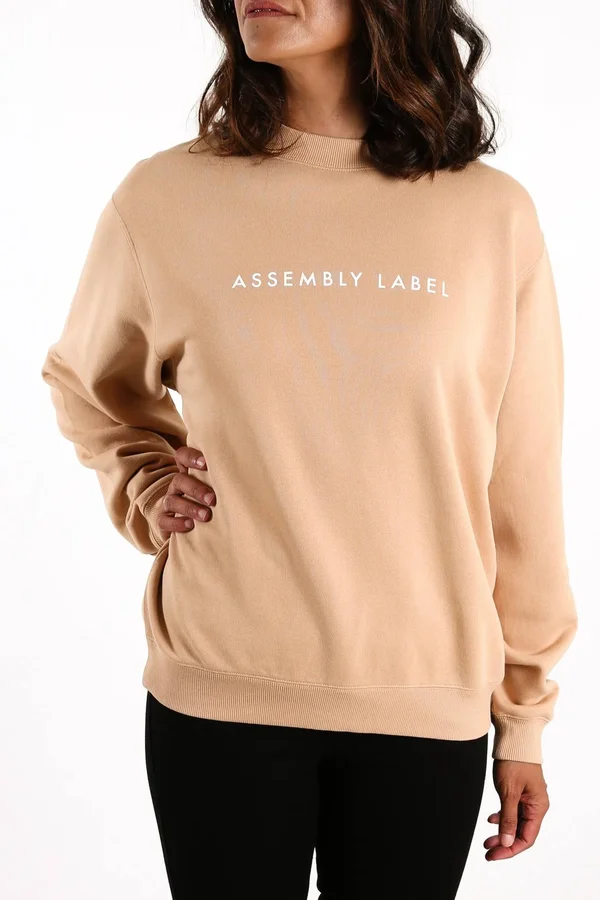 Logo Fleece Womens Taupe/White, AU 6, Taupe
